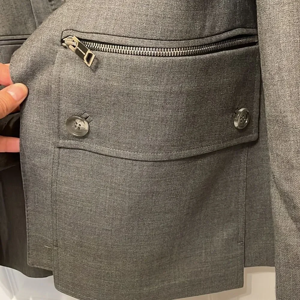 Burberry Charcoal Grey English Fit Wool Tailored Jacket With Cargo Belt Detail